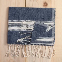 Aden Cotton Hand Towel, Navy with Natural