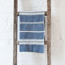 Aden Cotton Hand Towel, Navy with Natural