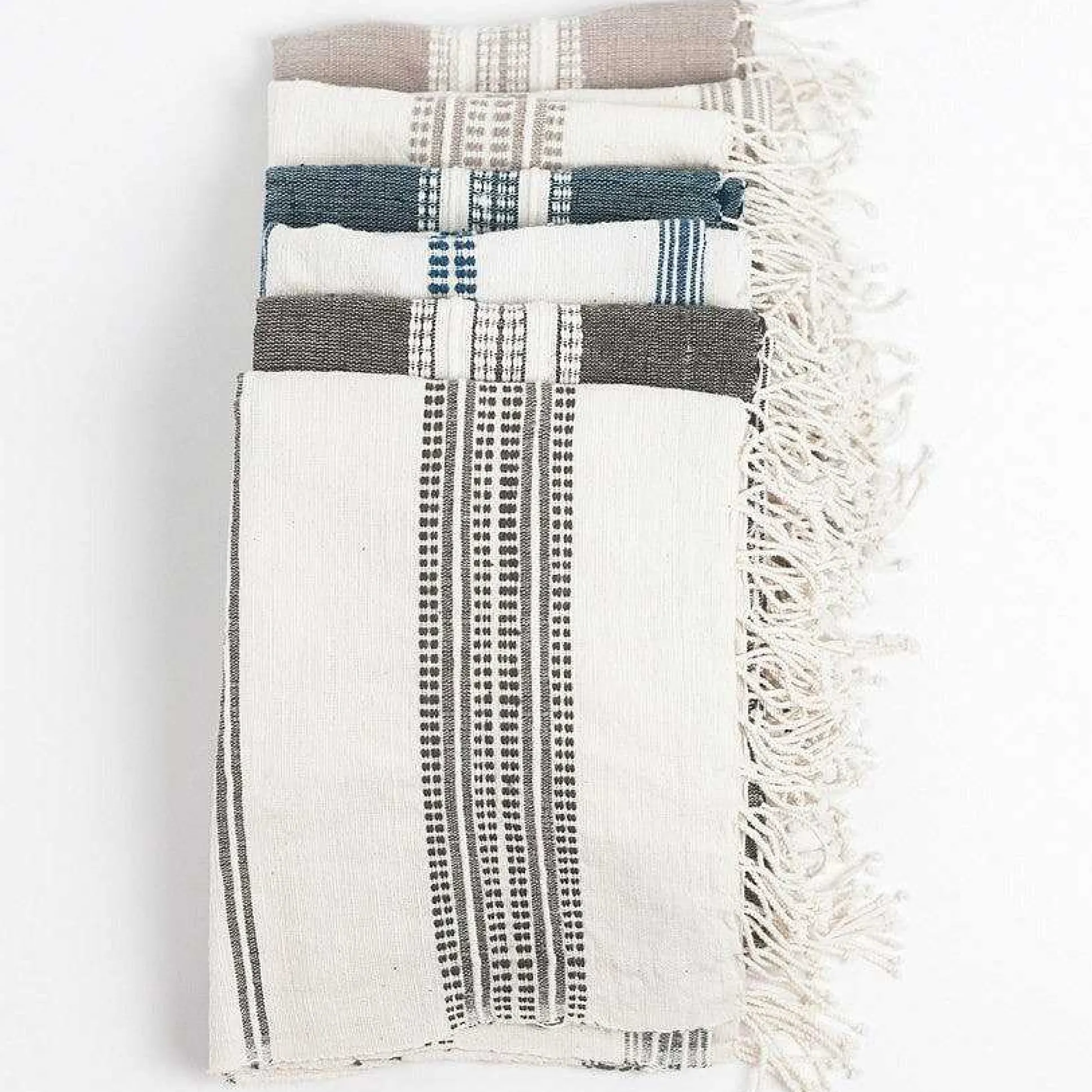 Aden Cotton Hand Towel, Natural with Navy