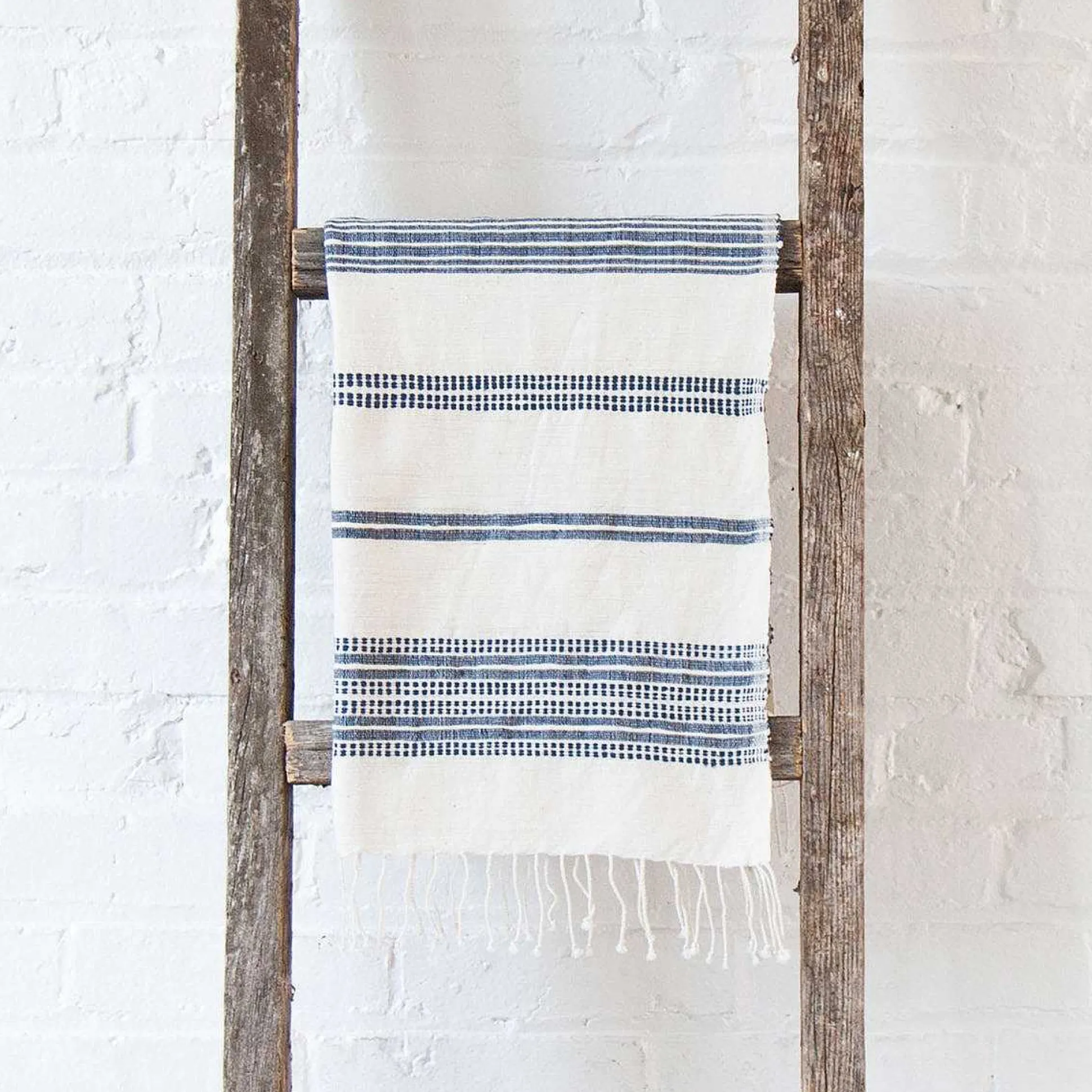 Aden Cotton Hand Towel, Natural with Navy