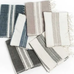 Aden Cotton Hand Towel, Natural with Navy