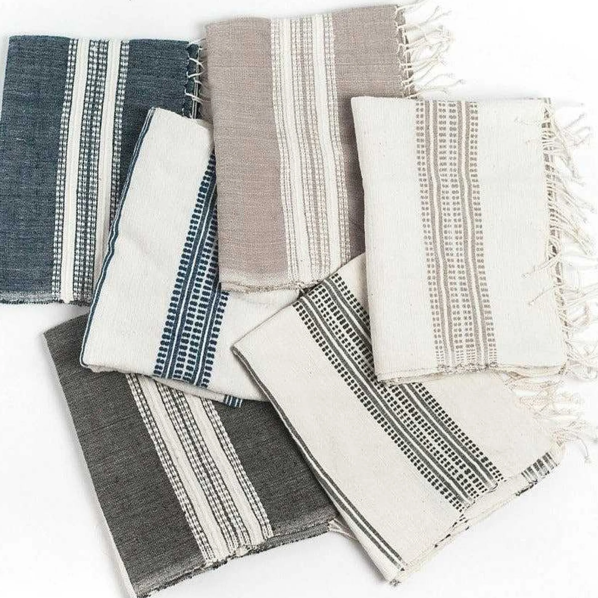 Aden Cotton Hand Towel, Natural with Navy