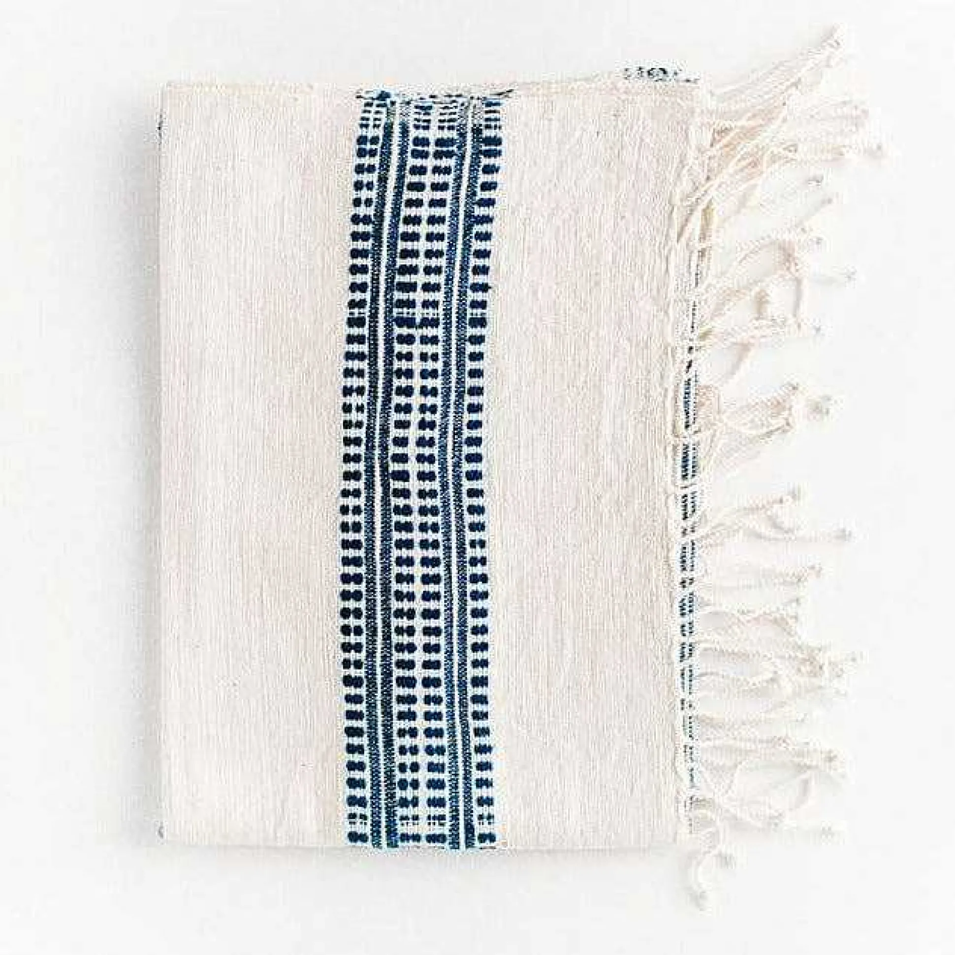 Aden Cotton Hand Towel, Natural with Navy