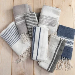 Aden Cotton Hand Towel, Natural with Navy