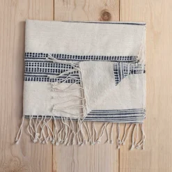 Aden Cotton Hand Towel, Natural with Navy