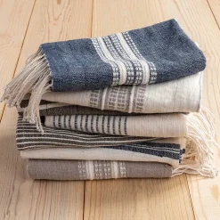 Aden Cotton Hand Towel, Natural with Navy