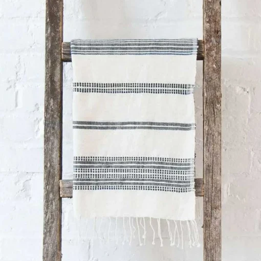 Aden Cotton Hand Towel, Natural with Grey