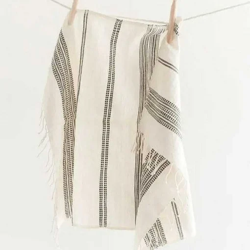 Aden Cotton Hand Towel, Natural with Grey
