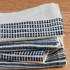 Aden Napkins, Natural with Navy, Set of 4^Be Home New