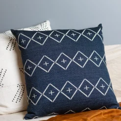 Alpaca Square Pillow, Navy with Diamond & Plus^Be Home Store