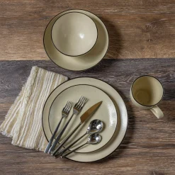 Augusta Pasta Bowl, Natural with Black, Set of 6^Be Home Shop