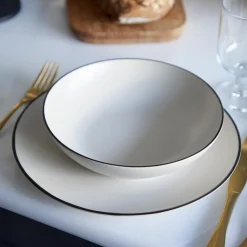 Augusta Pasta Bowl, Natural with Black, Set of 6^Be Home Shop