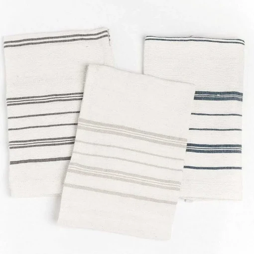 Avery Hand Towel, Natural with Navy