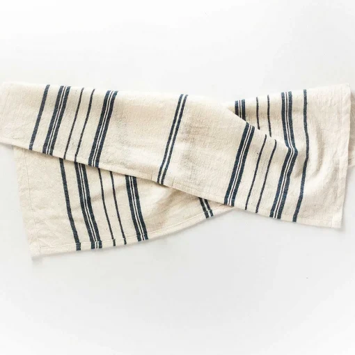 Avery Hand Towel, Natural with Navy