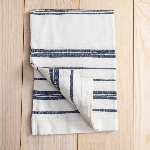 Avery Hand Towel, Natural with Navy