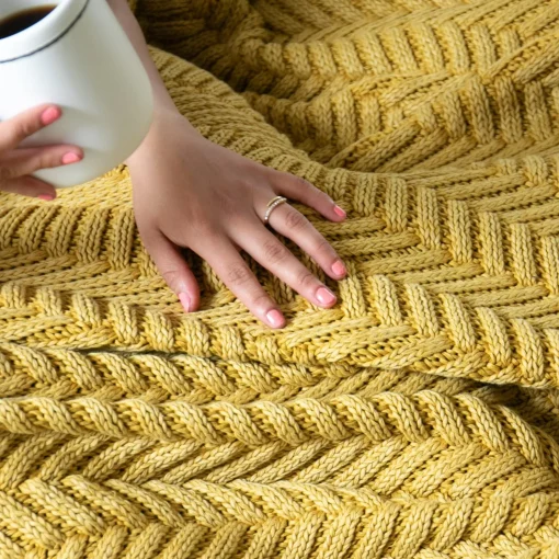 Belmont Chevron Throw, Washed Yellow^Be Home Outlet