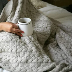 Belmont Double Cable Knit Throw, Linen^Be Home Store