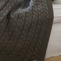 Belmont Double Cable Knit Throw, Brown^Be Home Fashion
