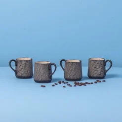 Black Crosshatch Espresso Cups, Set of 4^Be Home Flash Sale