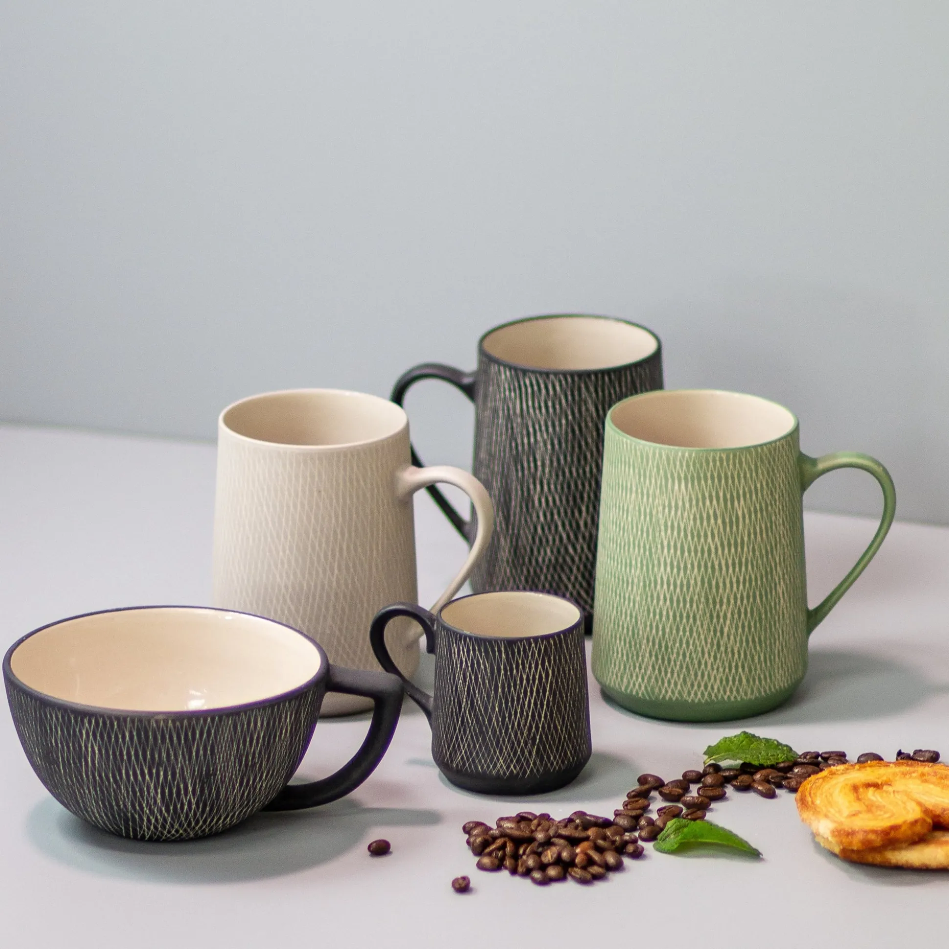 Black Crosshatch Mugs, Set of 4^Be Home Best Sale