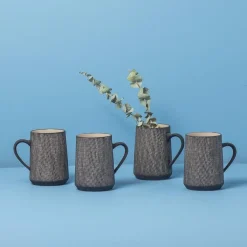 Black Crosshatch Mugs, Set of 4^Be Home Best Sale