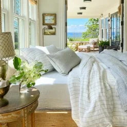 Blake Queen Duvet, White & Ocean^Be Home Shop