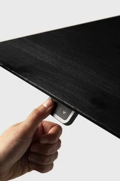 Bok Adjustable Solid Black Oak Desk, Black Base, 67"