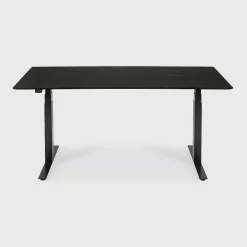 Bok Adjustable Solid Black Oak Desk, Black Base, 55.5"