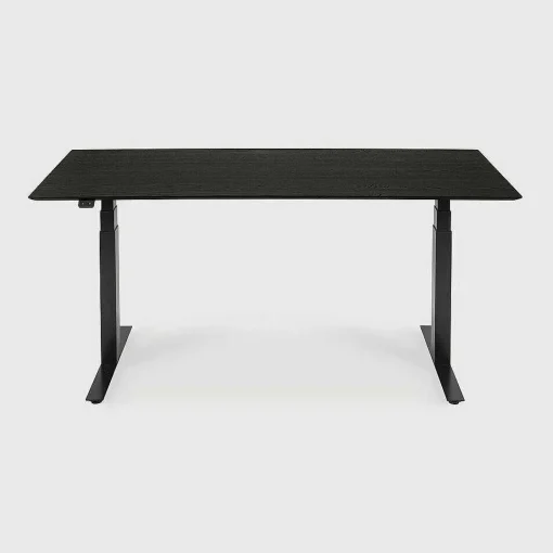 Bok Adjustable Solid Black Oak Desk, Black Base, 55.5"