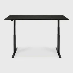 Bok Adjustable Solid Black Oak Desk, Black Base, 55.5"