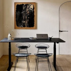 Bok Adjustable Solid Black Oak Desk, Black Base, 55.5