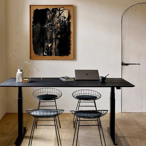 Bok Adjustable Solid Black Oak Desk, Black Base, 55.5"