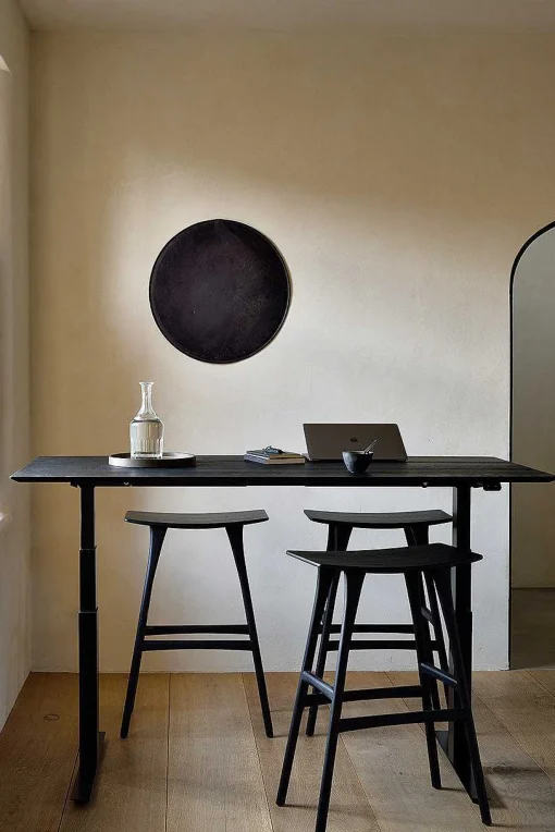 Bok Adjustable Solid Black Oak Desk, Black Base, 55.5"