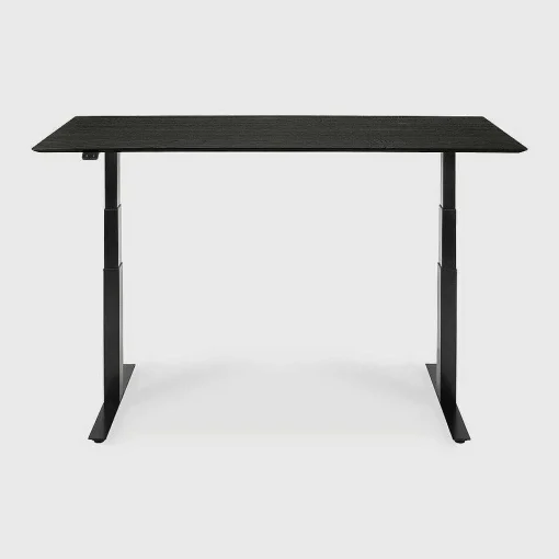 Bok Adjustable Solid Black Oak Desk, Black Base, 79"