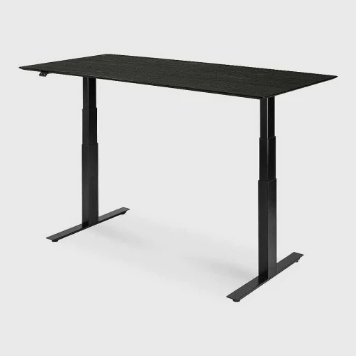 Bok Adjustable Solid Black Oak Desk, Black Base, 79"