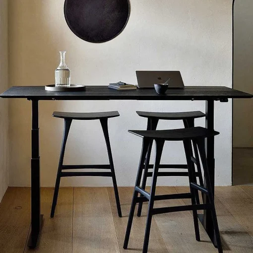 Bok Adjustable Solid Black Oak Desk, Black Base, 79"