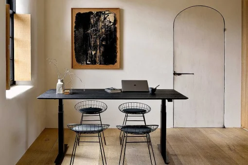 Bok Adjustable Solid Black Oak Desk, Black Base, 79"