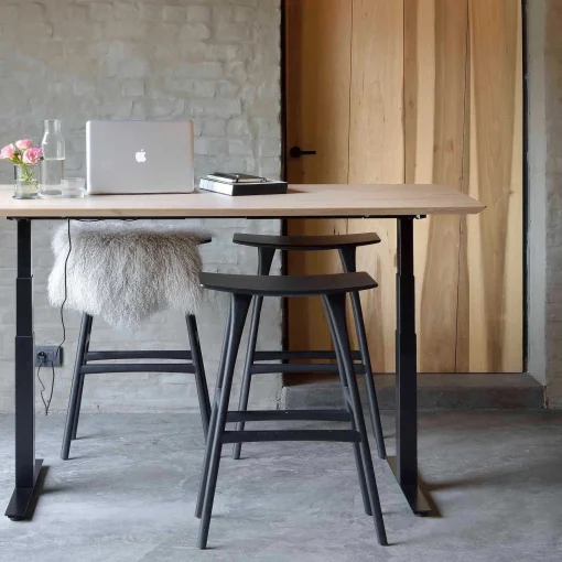 Bok Adjustable Solid Oak Desk, Black Base, 79"