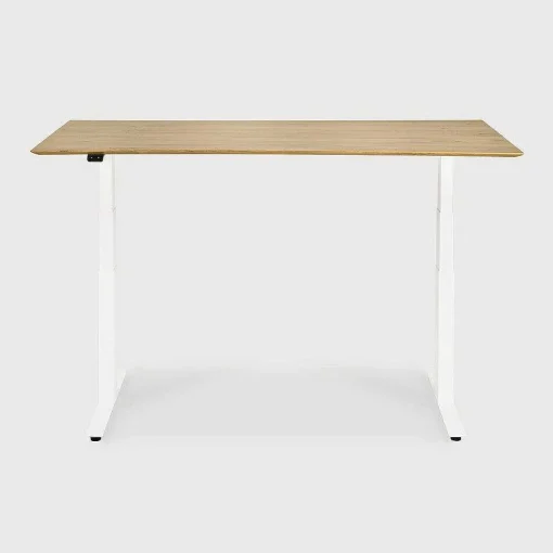 Bok Adjustable Solid Oak Desk, White Base, 79"