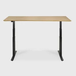 Bok Adjustable Solid Oak Desk, Black Base, 67"