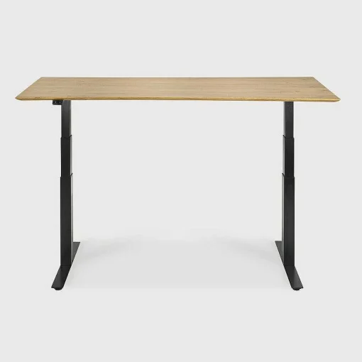 Bok Adjustable Solid Oak Desk, Black Base, 67"