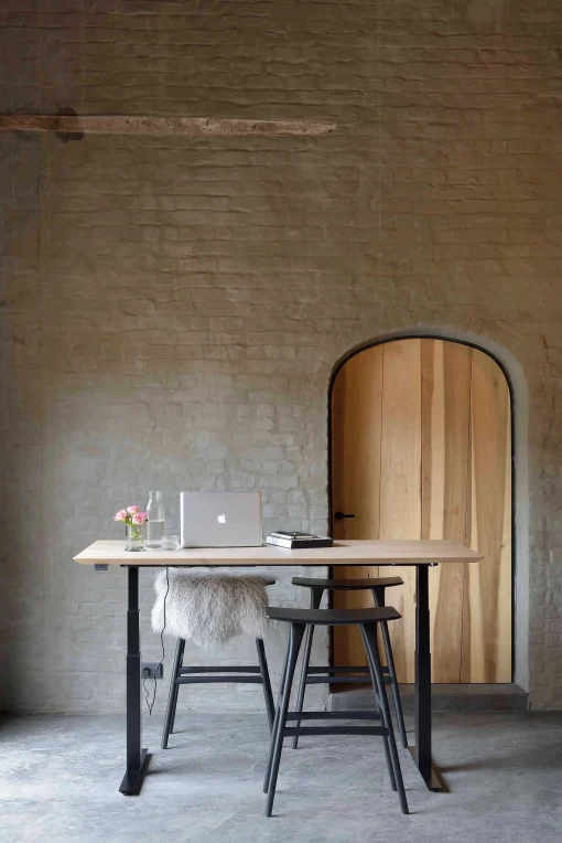 Bok Adjustable Solid Oak Desk, Black Base, 67"