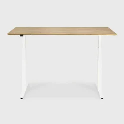 Bok Adjustable Solid Oak Desk, White Base, 55.5"