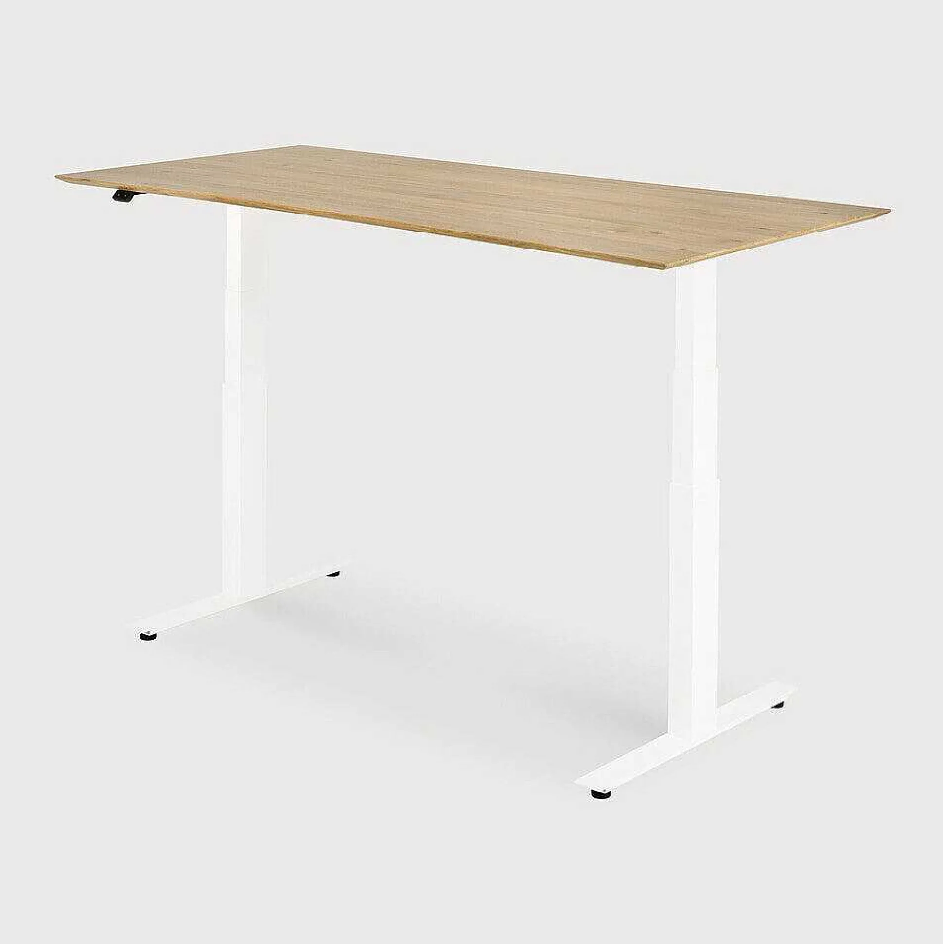 Bok Adjustable Solid Oak Desk, White Base, 55.5"