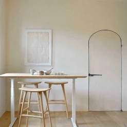 Bok Adjustable Solid Oak Desk, White Base, 55.5