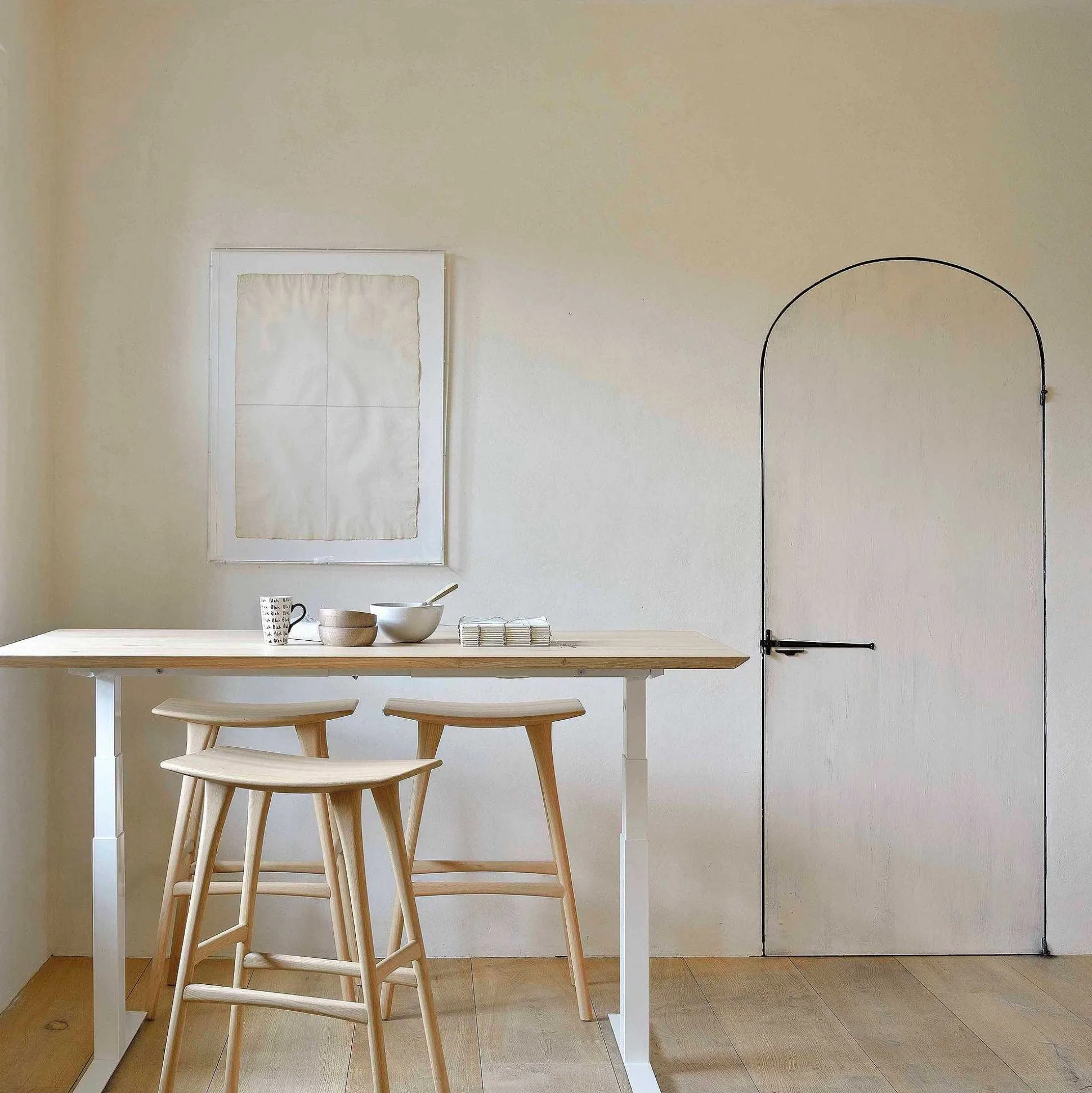 Bok Adjustable Solid Oak Desk, White Base, 55.5"