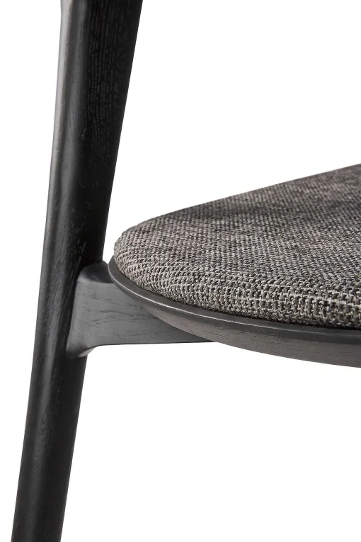 Bok Solid Black Oak Dining Chair with Grey Fabric Cushion