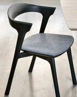 Bok Solid Black Oak Dining Chair with Grey Fabric Cushion