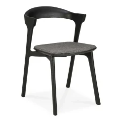 Bok Solid Black Oak Dining Chair with Grey Fabric Cushion