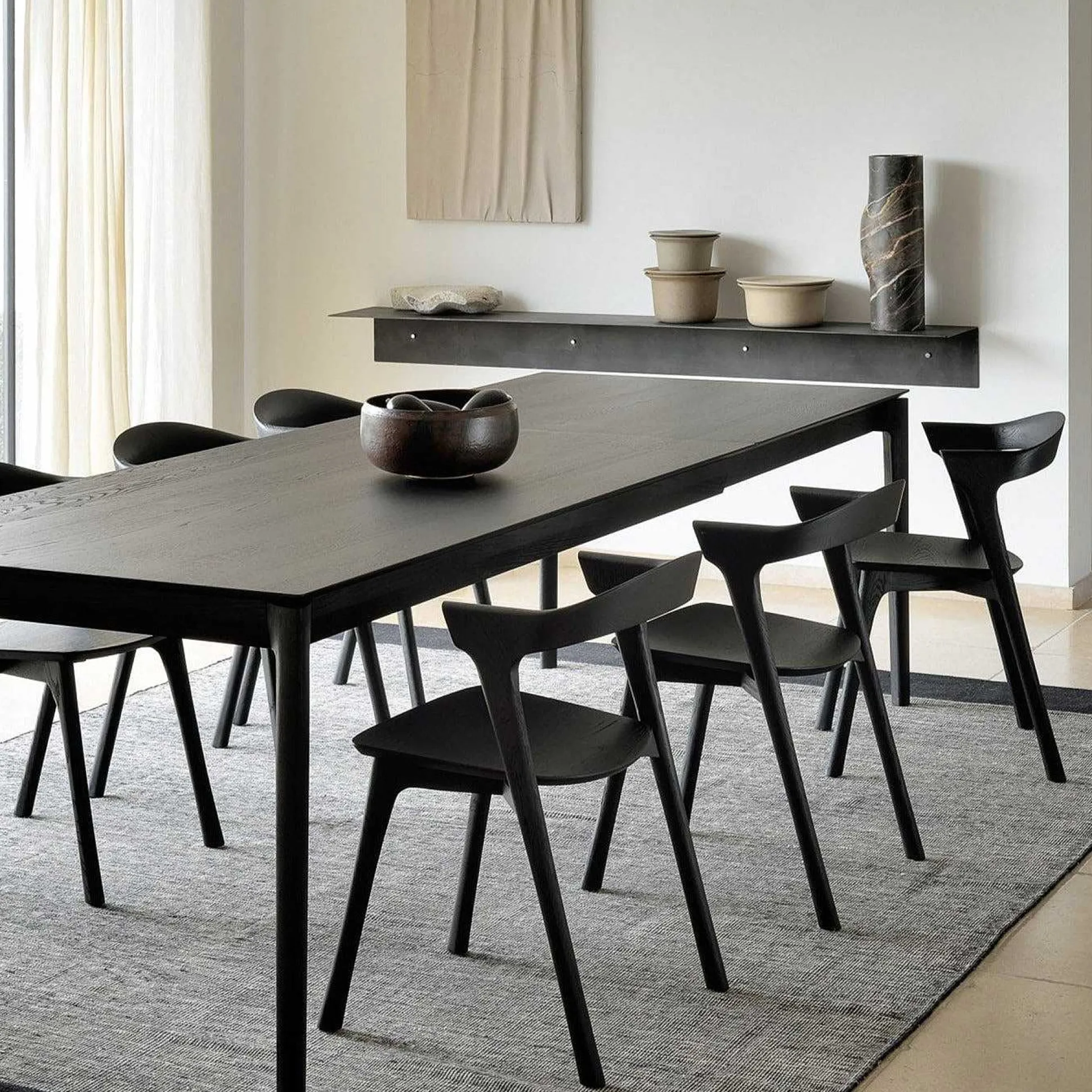 Bok Solid Black Oak Extendable Dining Table, 55.5"/ 87"